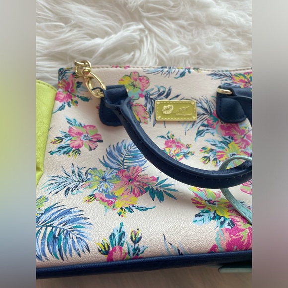 Betsey Johnson Blue, White, Yellow & Pink Tropical Purse w/ Removable Straps - Picture 3 of 16